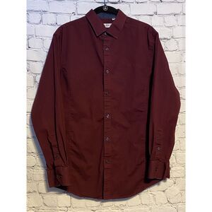 Alex Vando Men's Long Sleeve Button Up Burgundy Shirt Size M